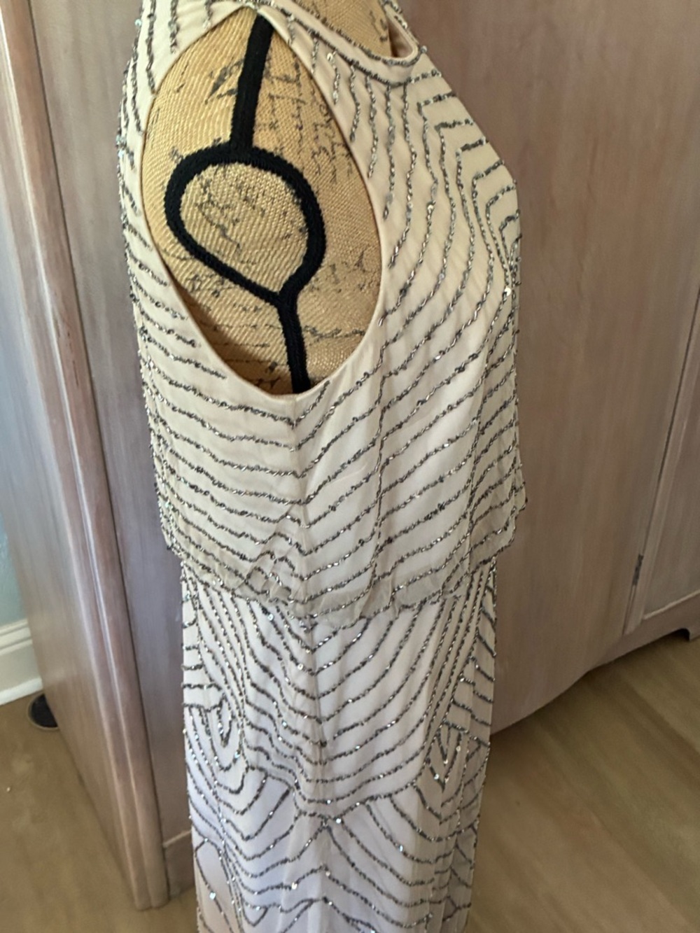 Adrianna Papell Beaded Blouson Gown SZ 14 Art Deco Evening Dress mother of Bride - Picture 5 of 16